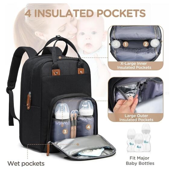 Qualypant Black Extra Large Diaper Bag for 2 Kids Expandable 35L Twin Backpack - Picture 5 of 12